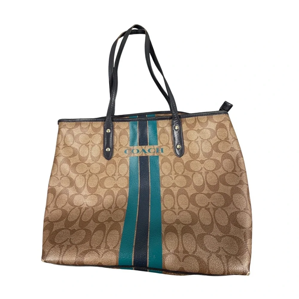 Coach Varsity City Tote F38405 Striped Monogram Leather